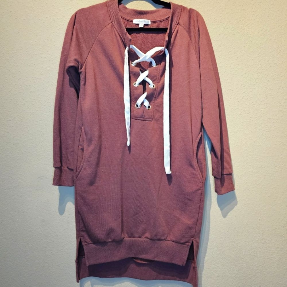 Active USA Maroon Tie Front Sweatshirt Dress Size Small